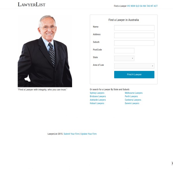 LawyerList homepage screenshot
