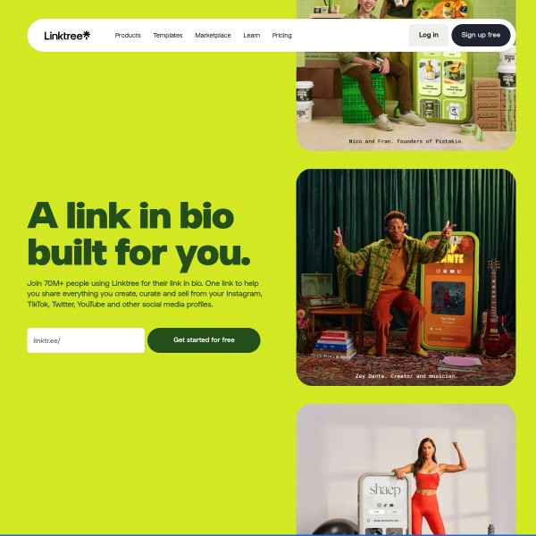 Linktree homepage screenshot