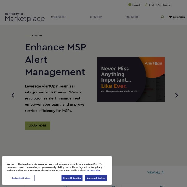 ConnectWise Marketplace homepage screenshot