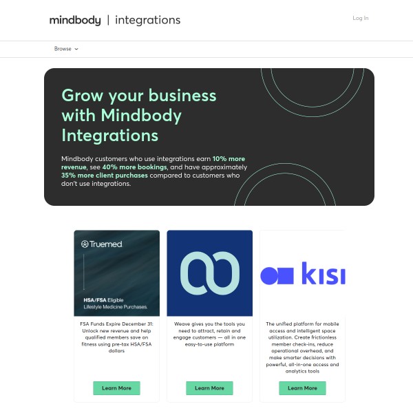 Mindbody Partner Store homepage screenshot