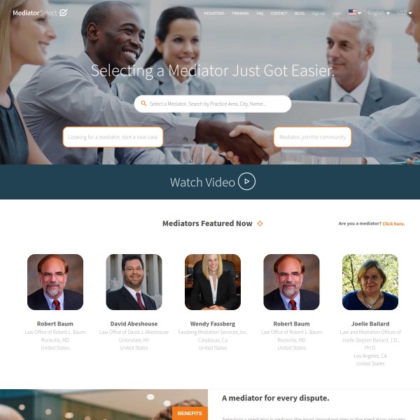 Mediator Select homepage screenshot