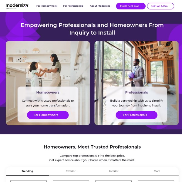 Modernize homepage screenshot