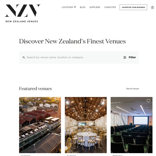 NZVenues homepage screenshot