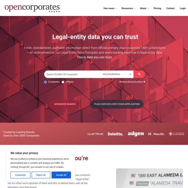 OpenCorporates homepage screenshot
