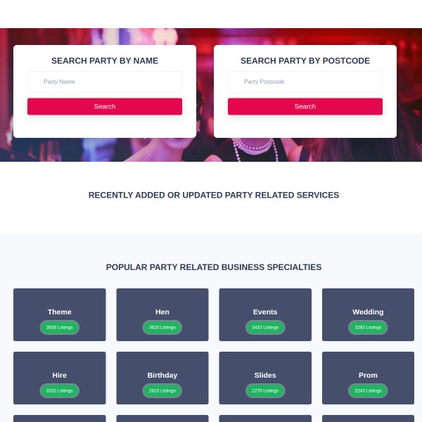 PartyRelated.co.uk homepage screenshot