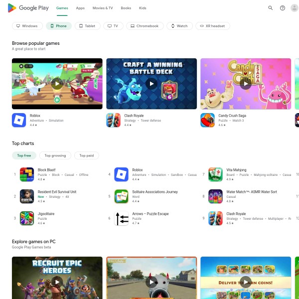 Google Play Store homepage screenshot