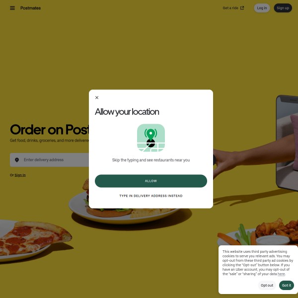 Postmates homepage screenshot