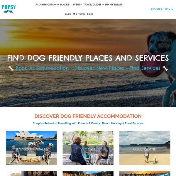 Pupsy homepage screenshot