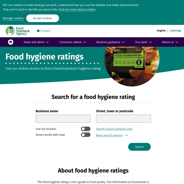 Food Standards Agency homepage screenshot