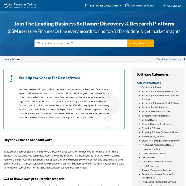 FinancesOnline homepage screenshot