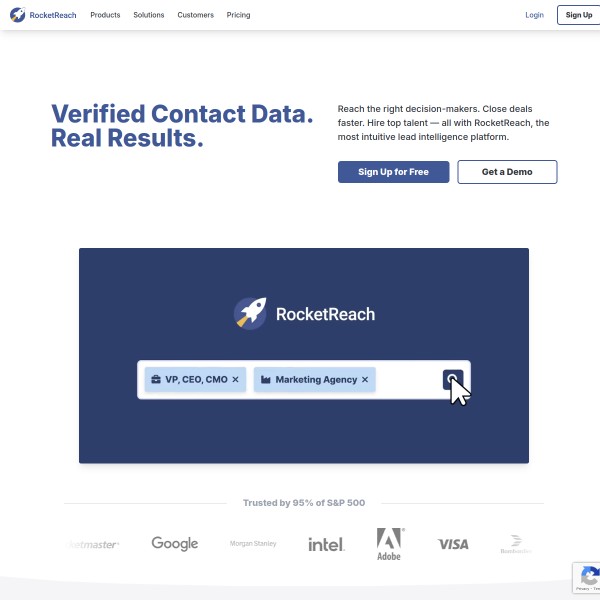 RocketReach homepage screenshot