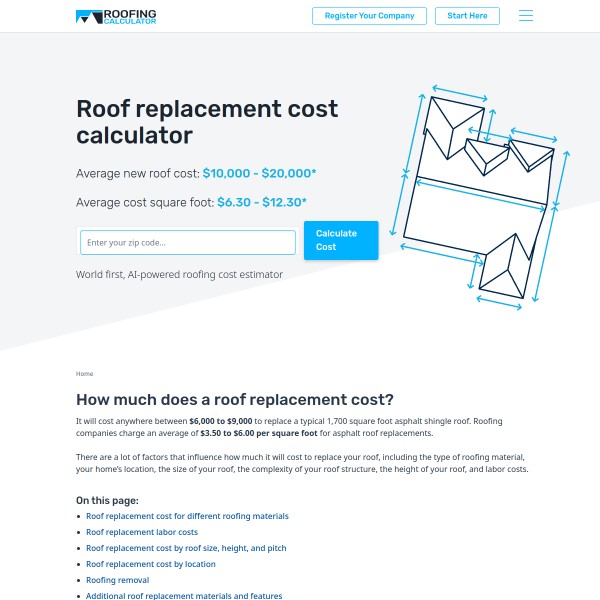 RoofingCalculator homepage screenshot