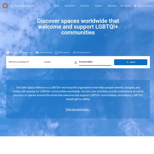Safe Space Alliance homepage screenshot