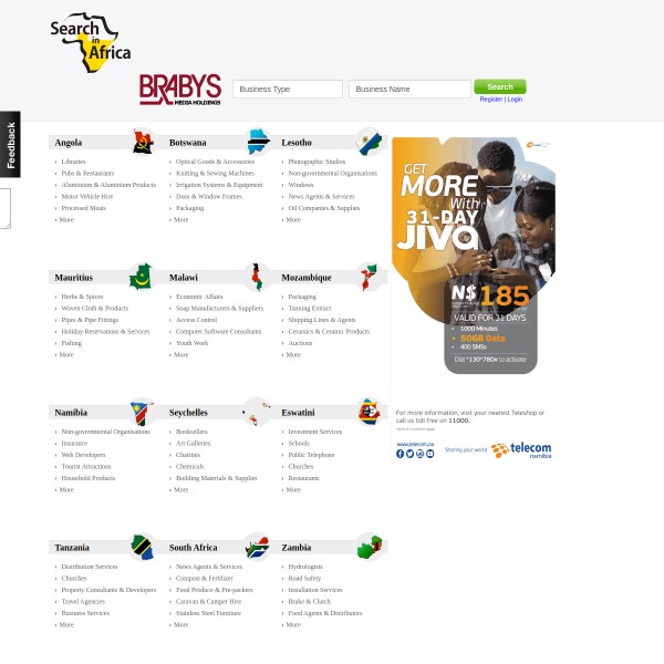 Search in Africa homepage screenshot