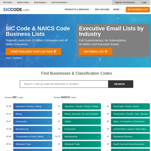 Siccode.com homepage screenshot