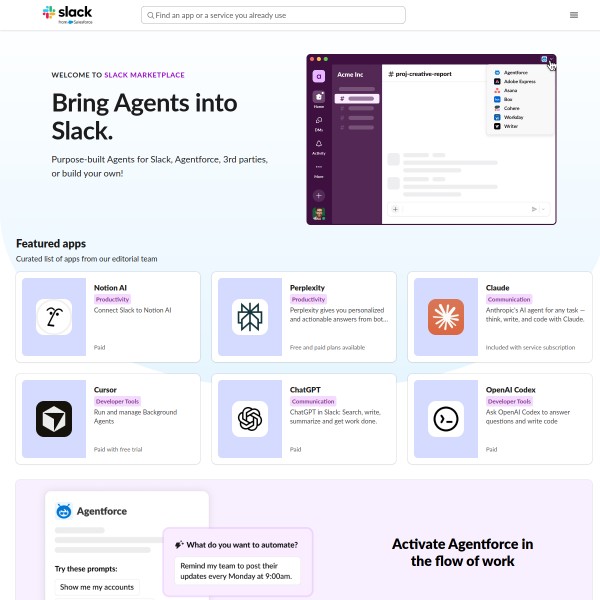 Slack App Directory homepage screenshot