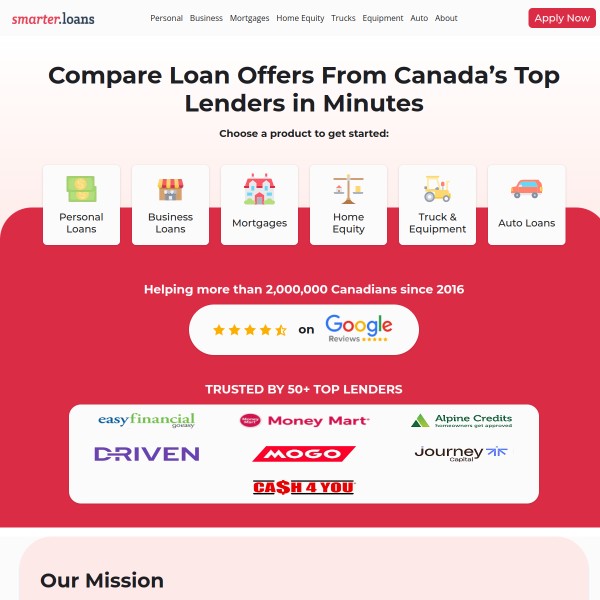Smarter Loans homepage screenshot