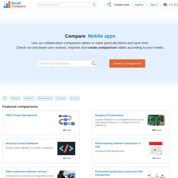Social Compare homepage screenshot