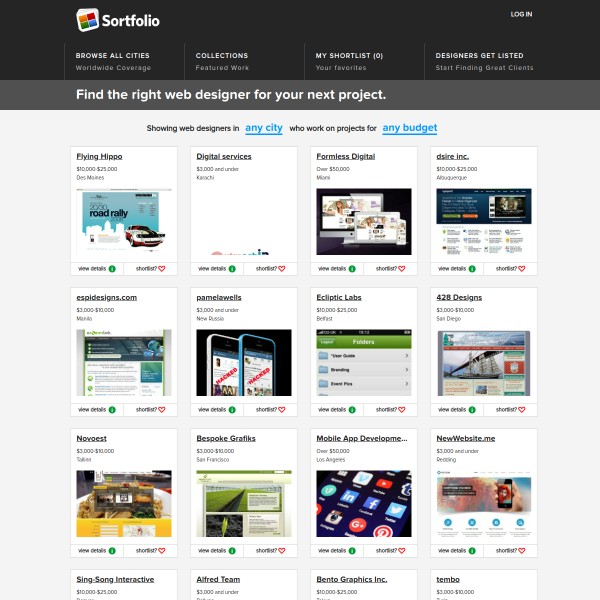 Sortfolio homepage screenshot