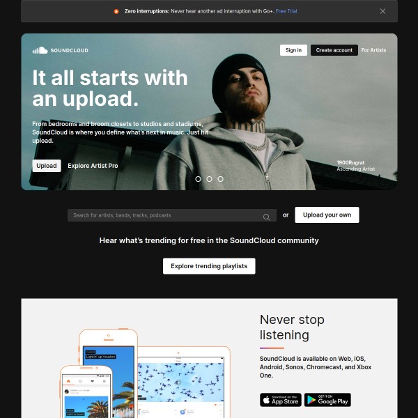 Soundcloud homepage screenshot