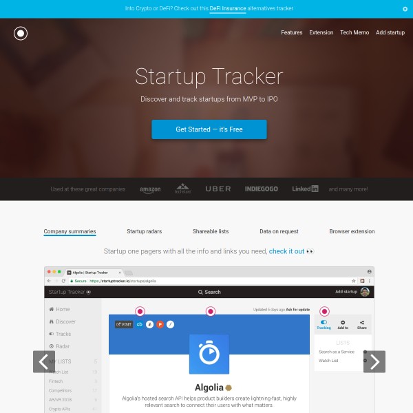 Startup Tracker homepage screenshot