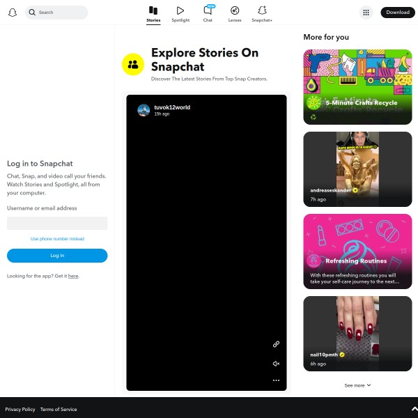 Snapchat homepage screenshot