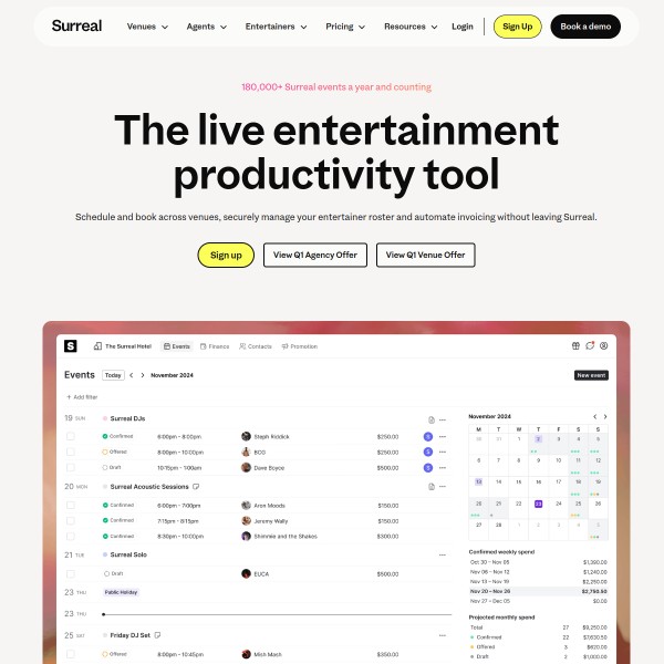 Surreal homepage screenshot
