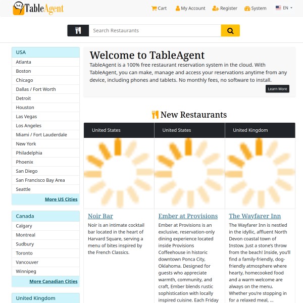 TableAgent homepage screenshot