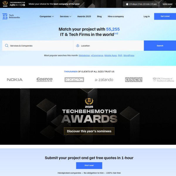 Tech Behemoths homepage screenshot