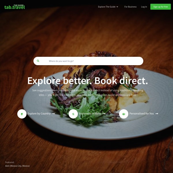 Tab Travel Guide homepage screenshot