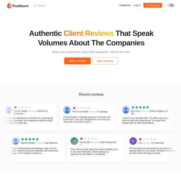 Trustburn homepage screenshot