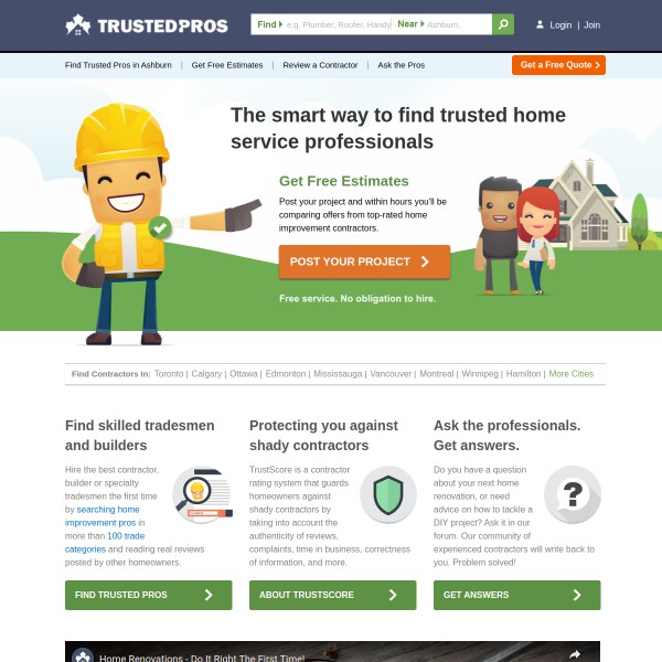 Trusted Pros homepage screenshot