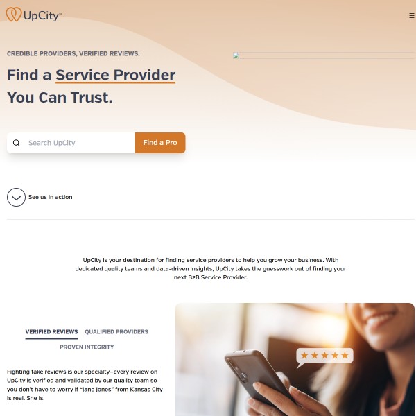 UpCity homepage screenshot