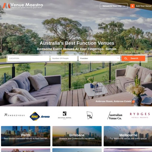 Venue Maestro homepage screenshot