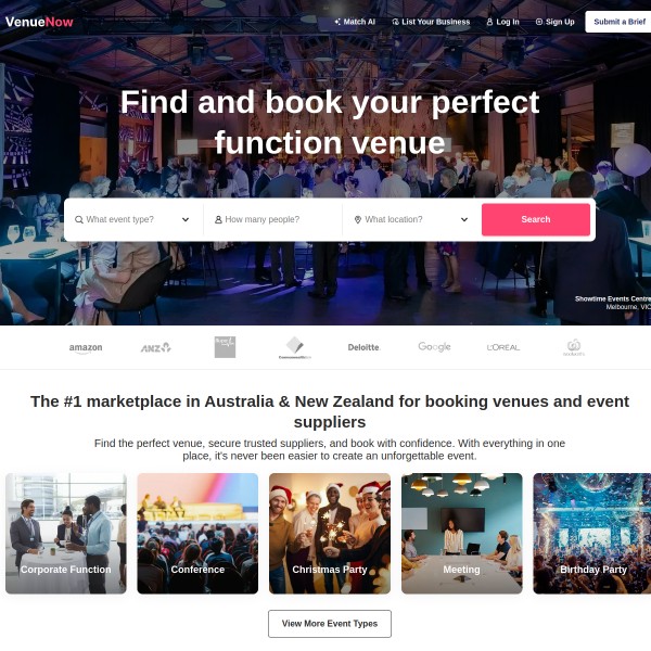 Venuenow homepage screenshot