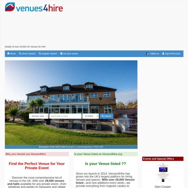 Venues4Hire homepage screenshot