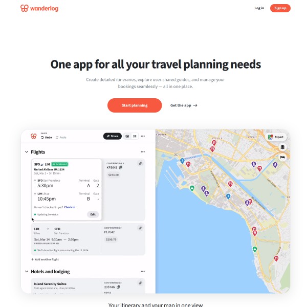 Wanderlog homepage screenshot