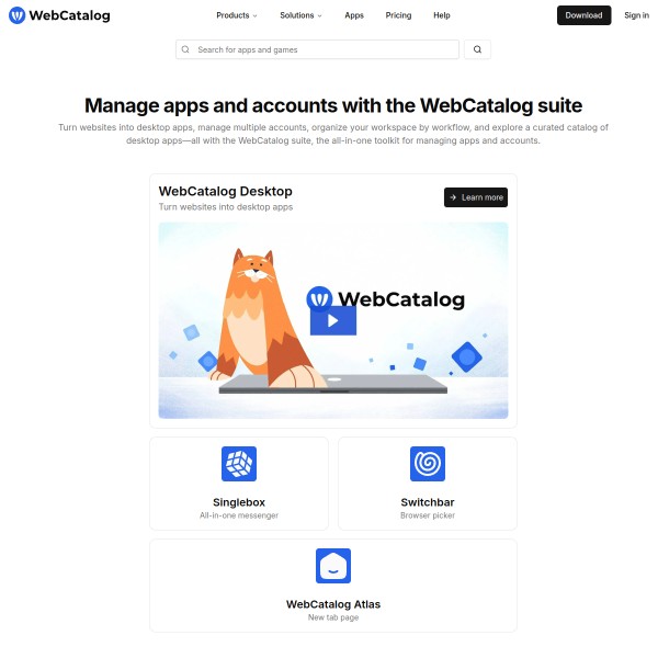 WebCatalog homepage screenshot