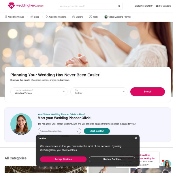 WeddingHero homepage screenshot