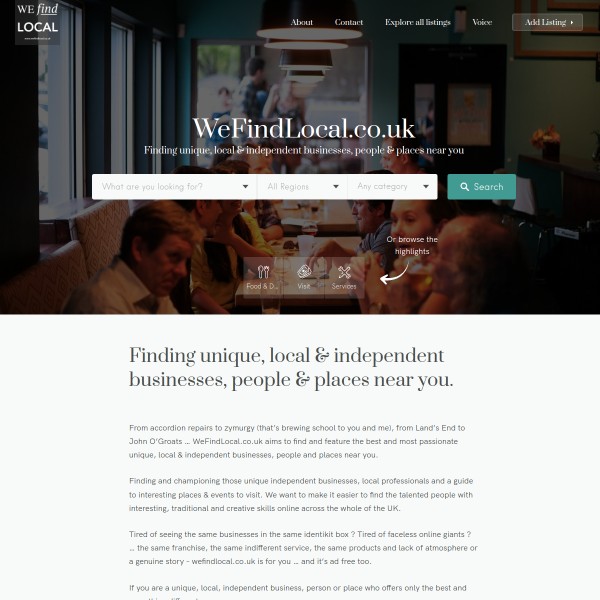 WeFindLocal homepage screenshot