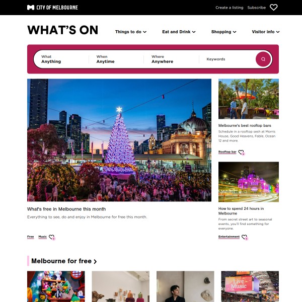 WhatsOn Melbourne homepage screenshot