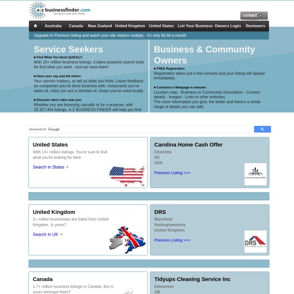 A-Zbusinessfinder.com homepage screenshot