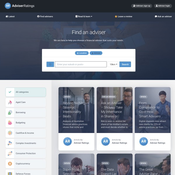 Adviser Ratings homepage screenshot