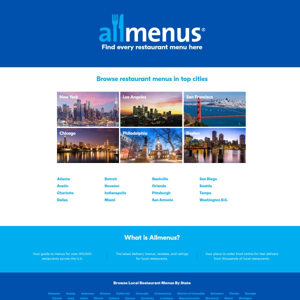 All Menus homepage screenshot