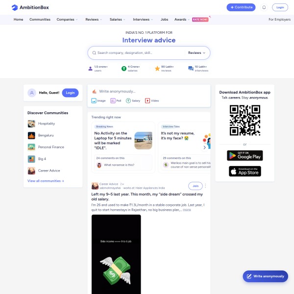 AmbitionBox homepage screenshot