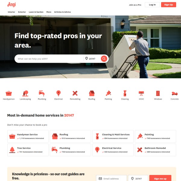 Angi homepage screenshot