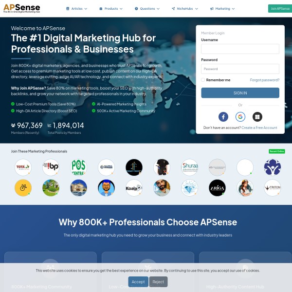 APSense homepage screenshot