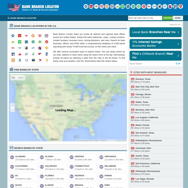 Bamk Branch Locator homepage screenshot