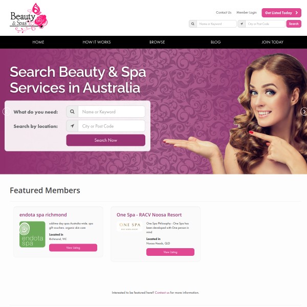 Beauty & Spas homepage screenshot