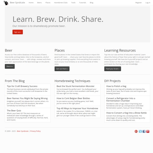 Beer Syndicate homepage screenshot